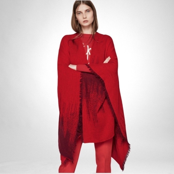 Maje Sweaters - Maje Estragon Wool-blend Poncho in Rouge Orange